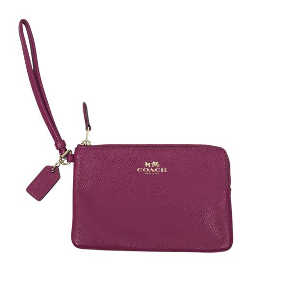 Coach Wristlet Pebble Leather Corner Zip Top Wallet Logo Hangtag Deep Berry E168 - Picture 12 of 12